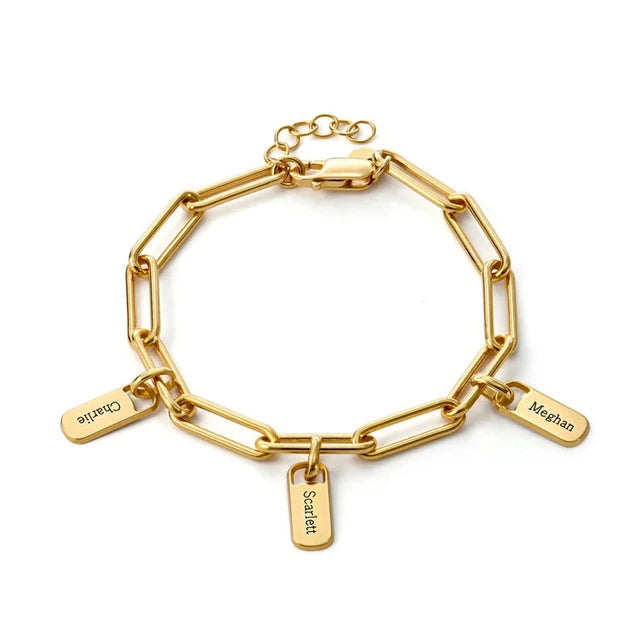 Paperclip Bracelet with Custom Name Charms Gold