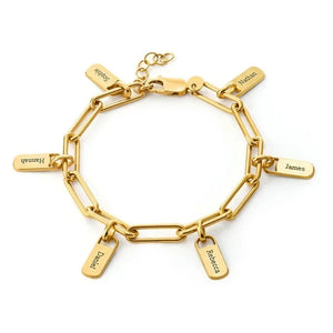 Paperclip Bracelet with Custom Name Charms Gold