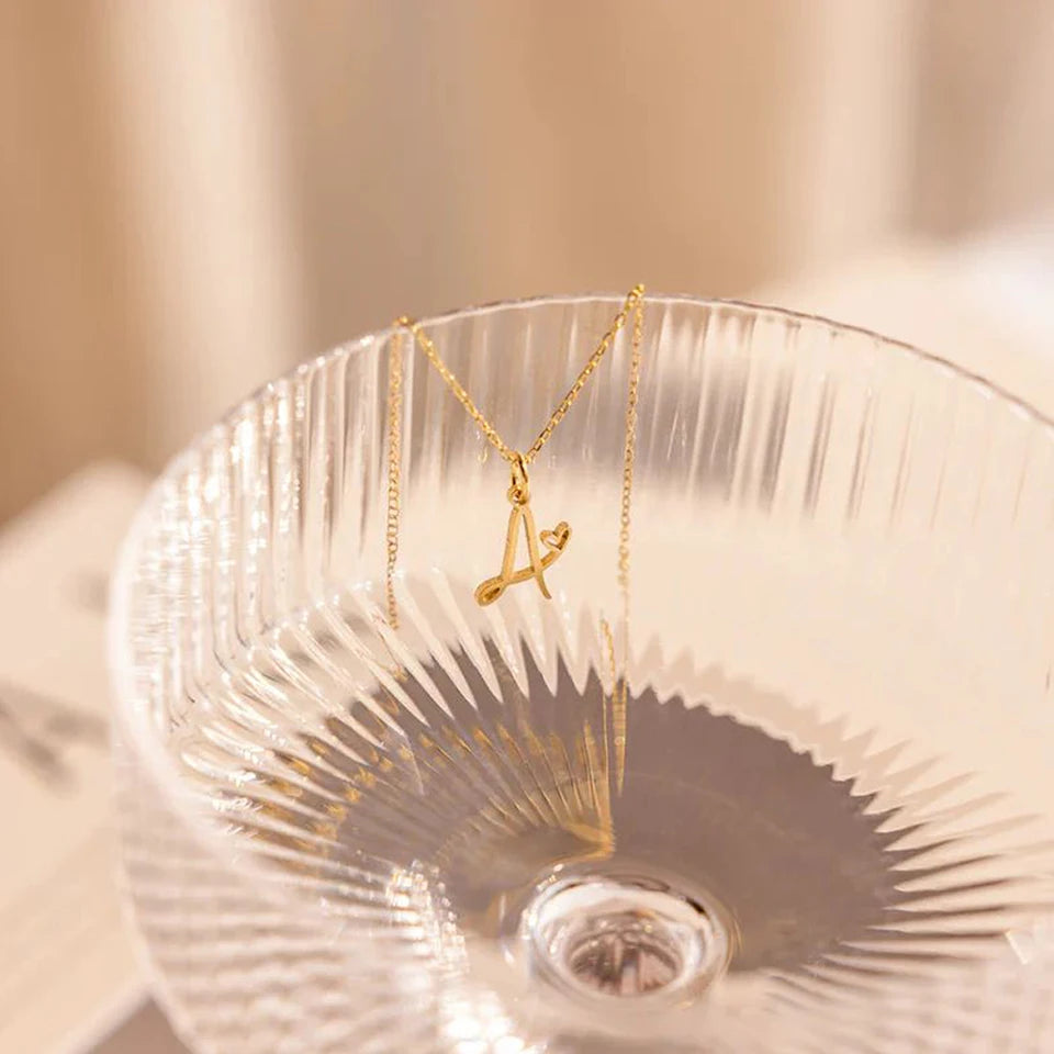 Paris Initial Necklace with Heart Accent