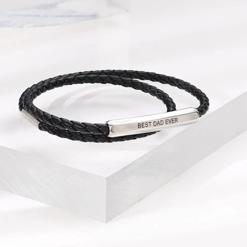 Personalized Double-Layer Leather Bracelet Black
