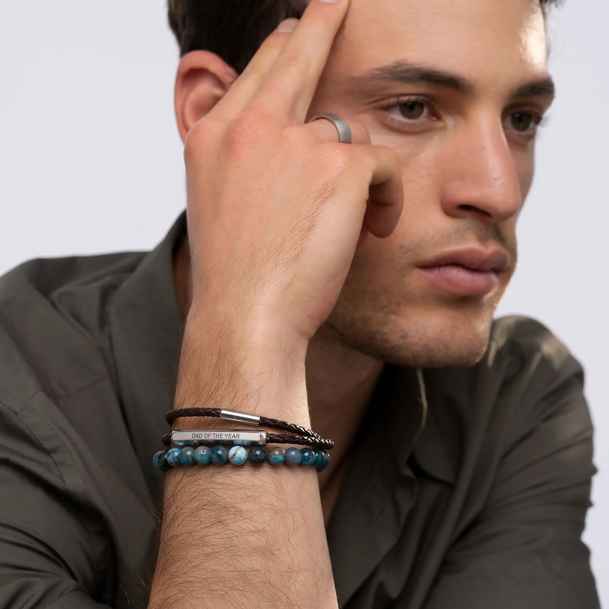 Personalized Double-Layer Leather Bracelet Brown