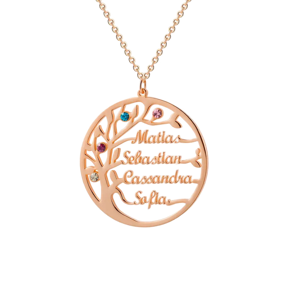 Family Tree Birthstone Necklace with Names Rose Gold