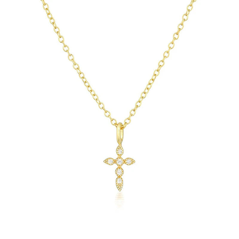 Tiny Sparkling Cross Pendant Necklace Gold