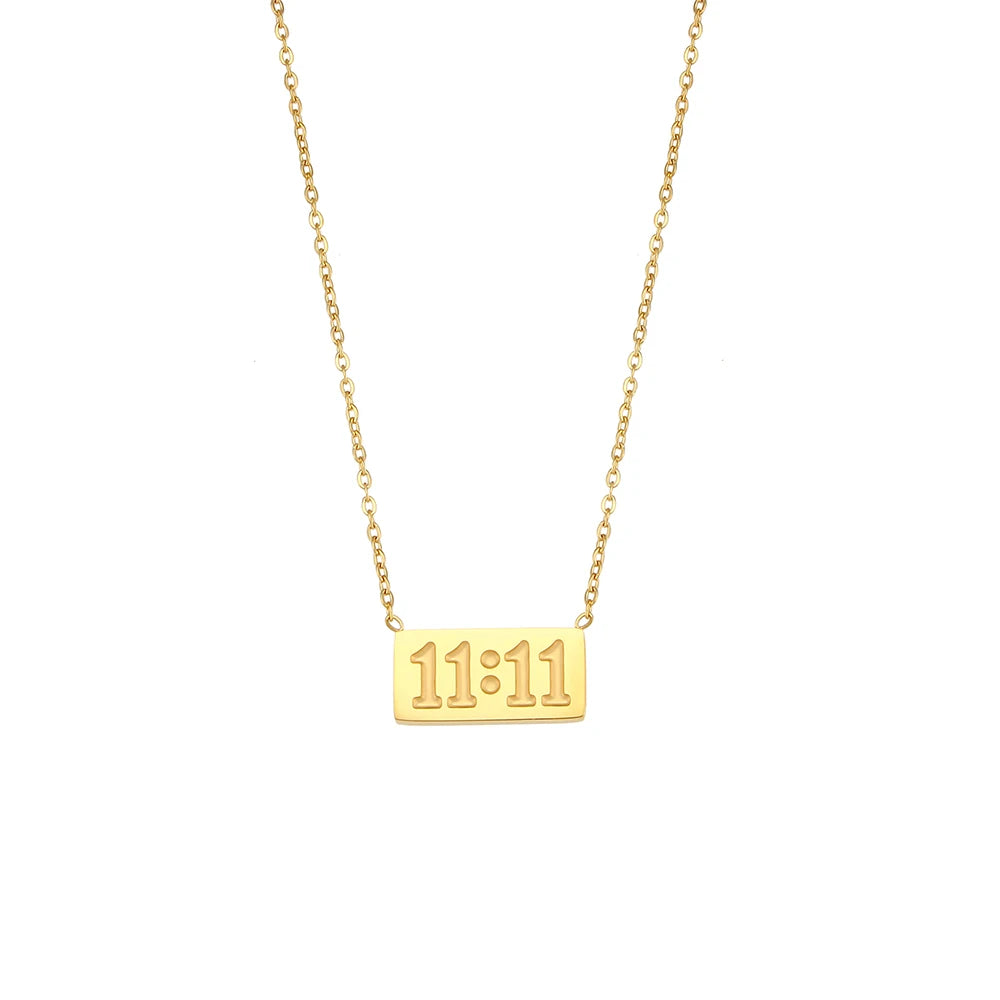 11:11 Number Rectangular Pendant Necklace Gold