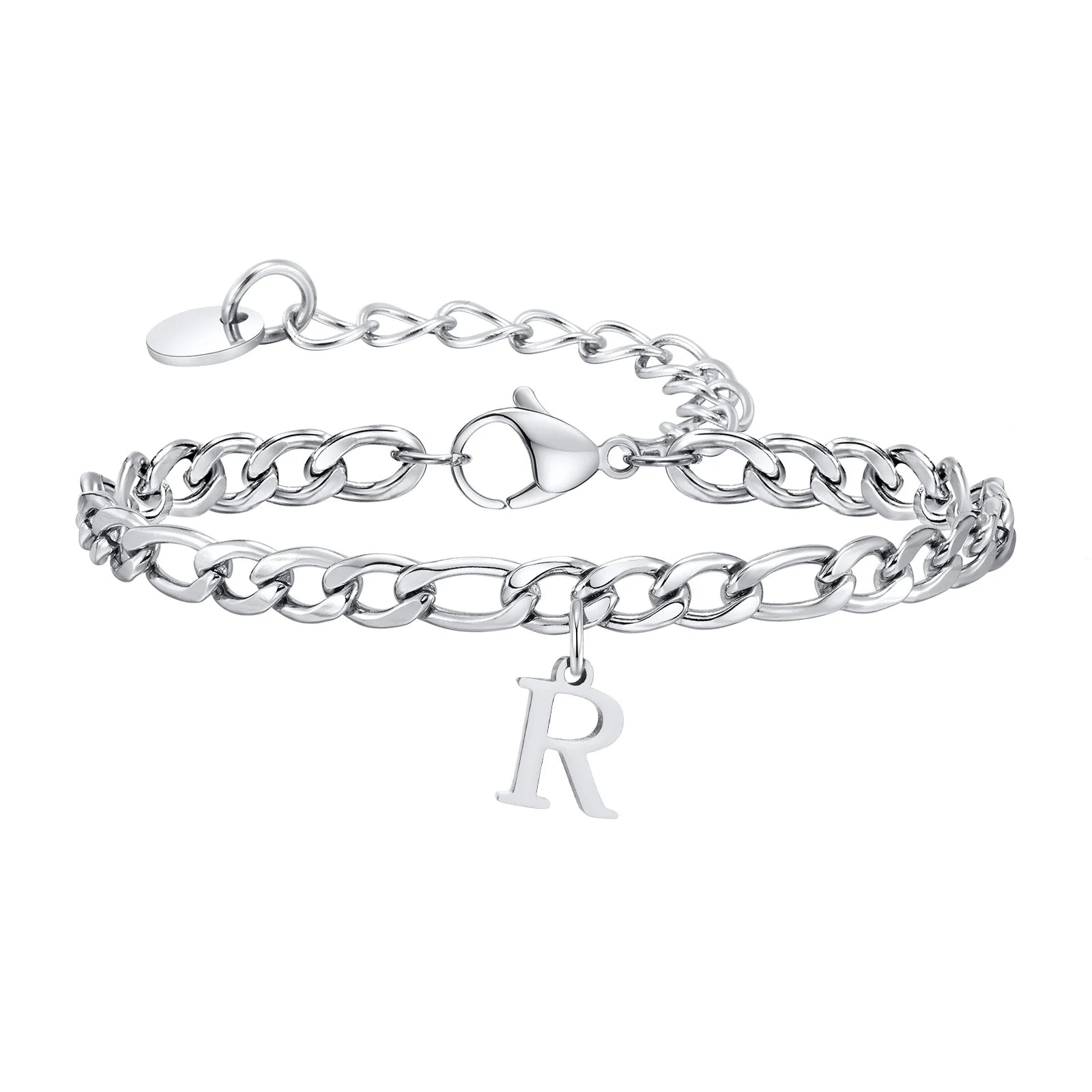 Classic Initial Bracelet Figaro Silver