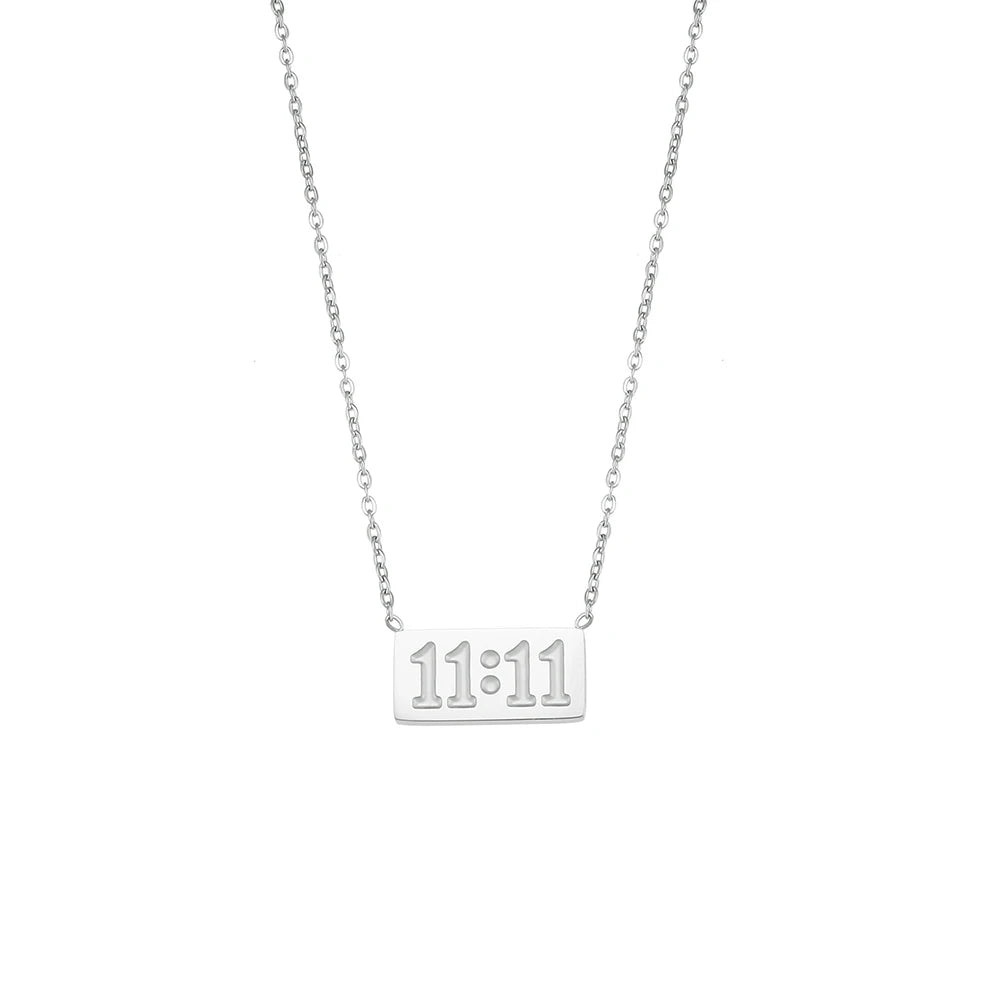 11:11 Number Rectangular Pendant Necklace Silver