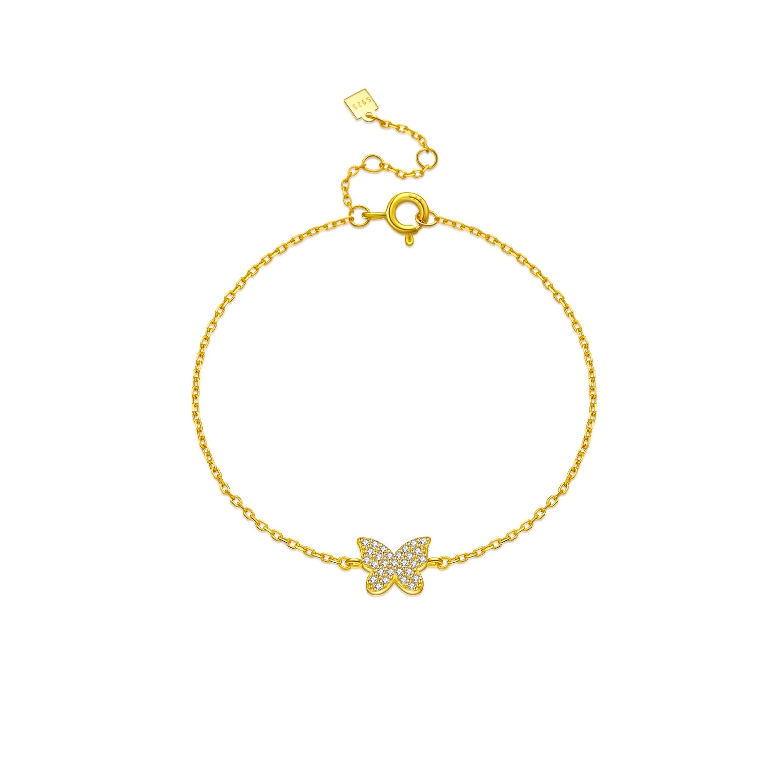 925 Sterling Silver Butterfly Bracelet - 18K Gold Plated