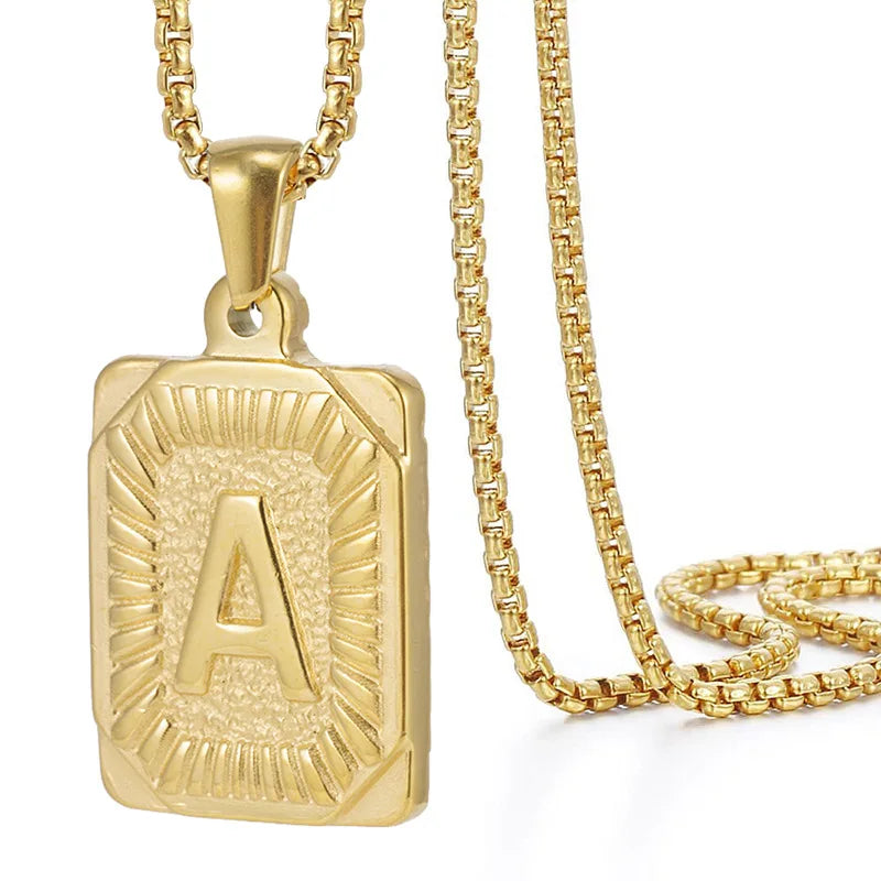 Vintage Initial Letter Pendant Necklace Gold