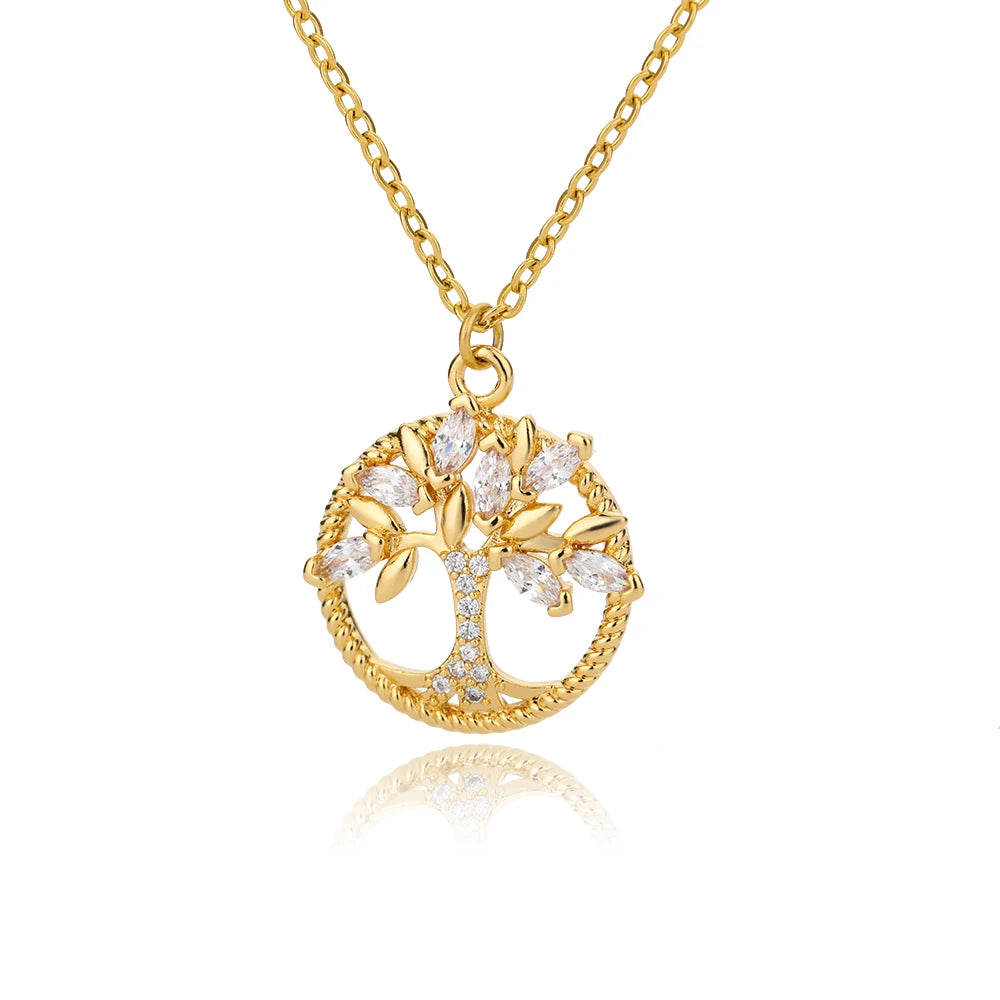 Gold Tree of Life Sparkling Pendant Necklace