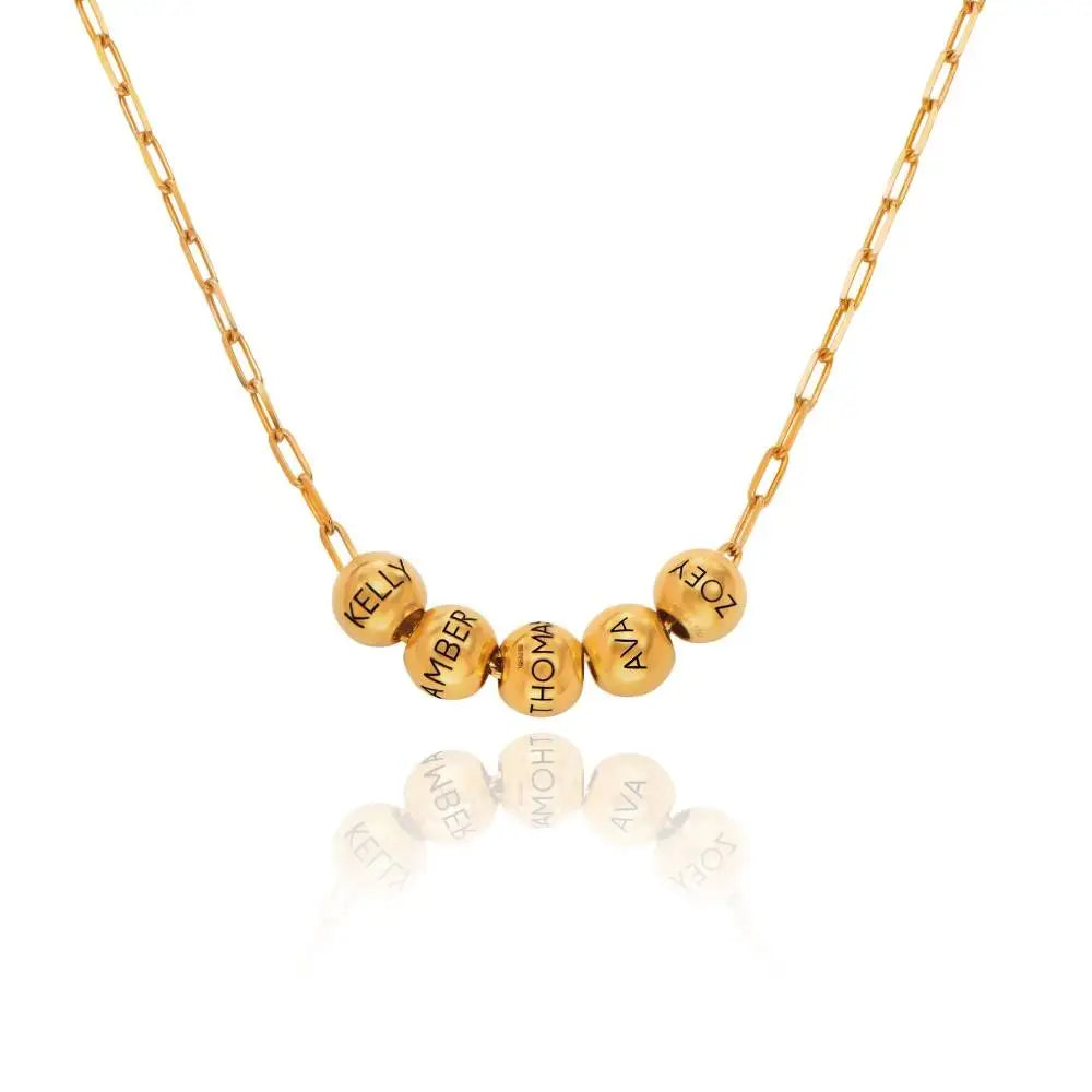Gold Paperclip Family Necklace with Name Beads