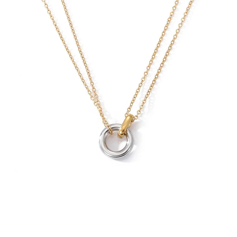 Dual Chain Ring Necklace Silver with Gold