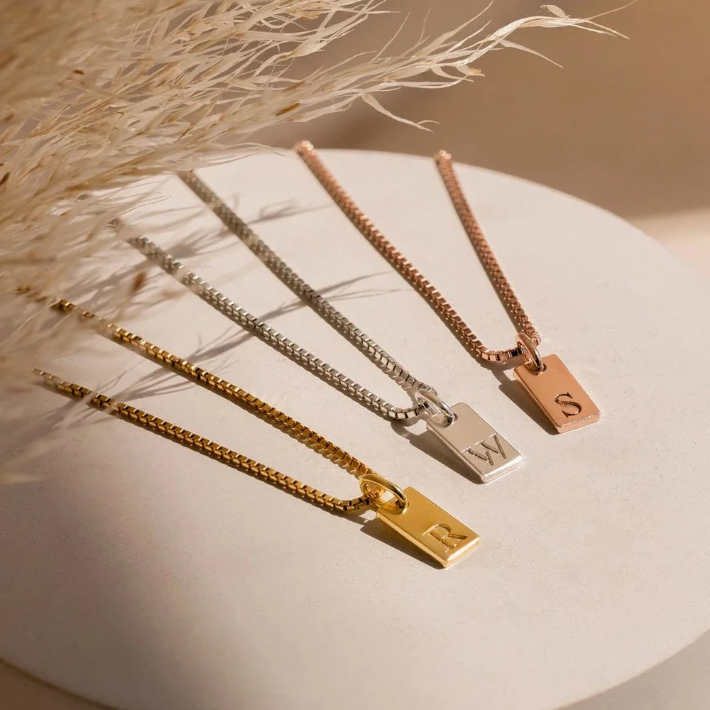 Single Initial Engraved Charm Necklace