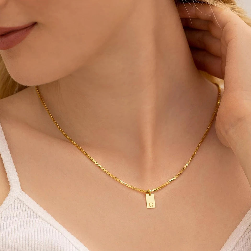 Single Initial Engraved Charm Necklace