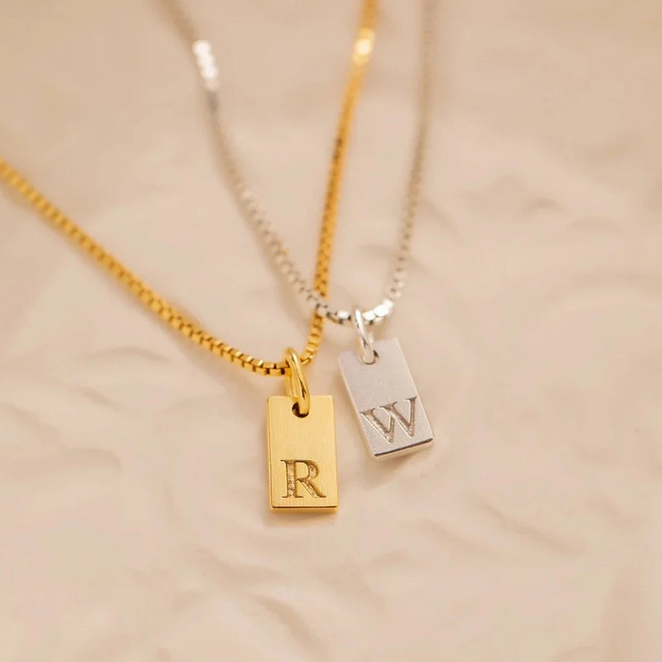 Single Initial Engraved Charm Necklace