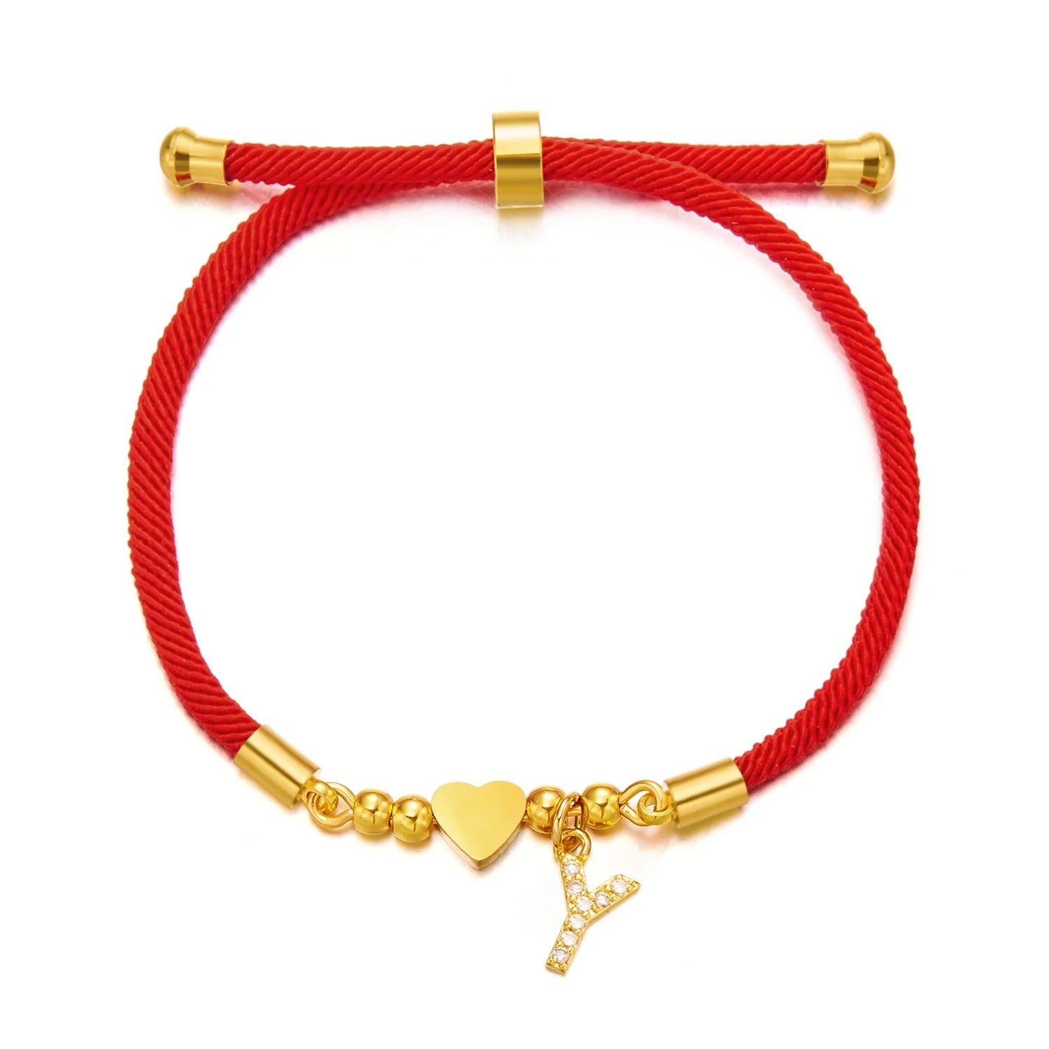 Red Rope Bracelet with Initial & Heart