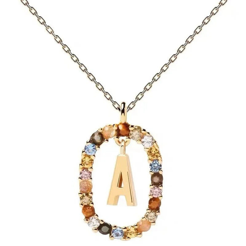Rainbow Circled Initial Necklace Gold