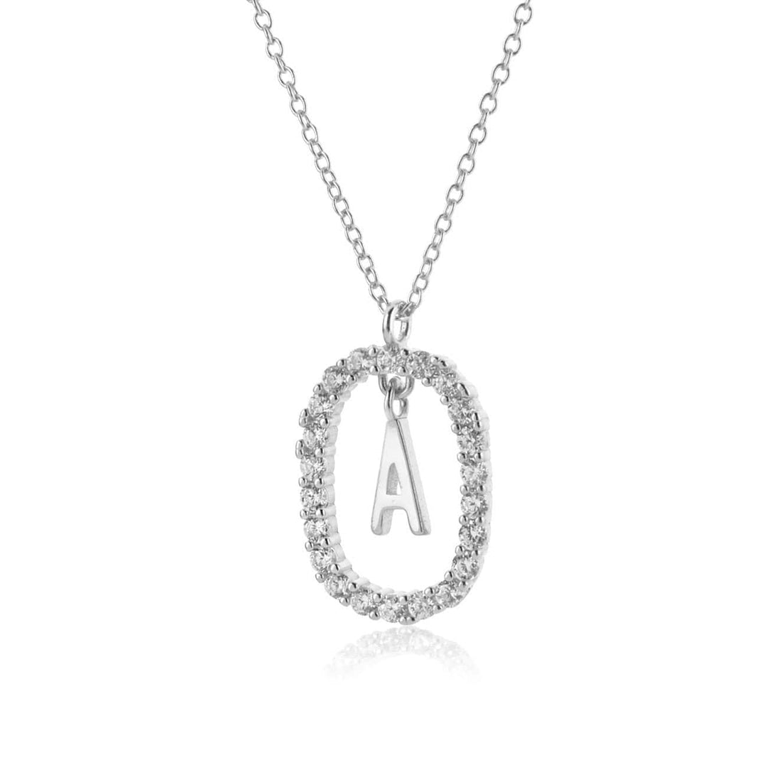 Circled Initial Necklace Silver
