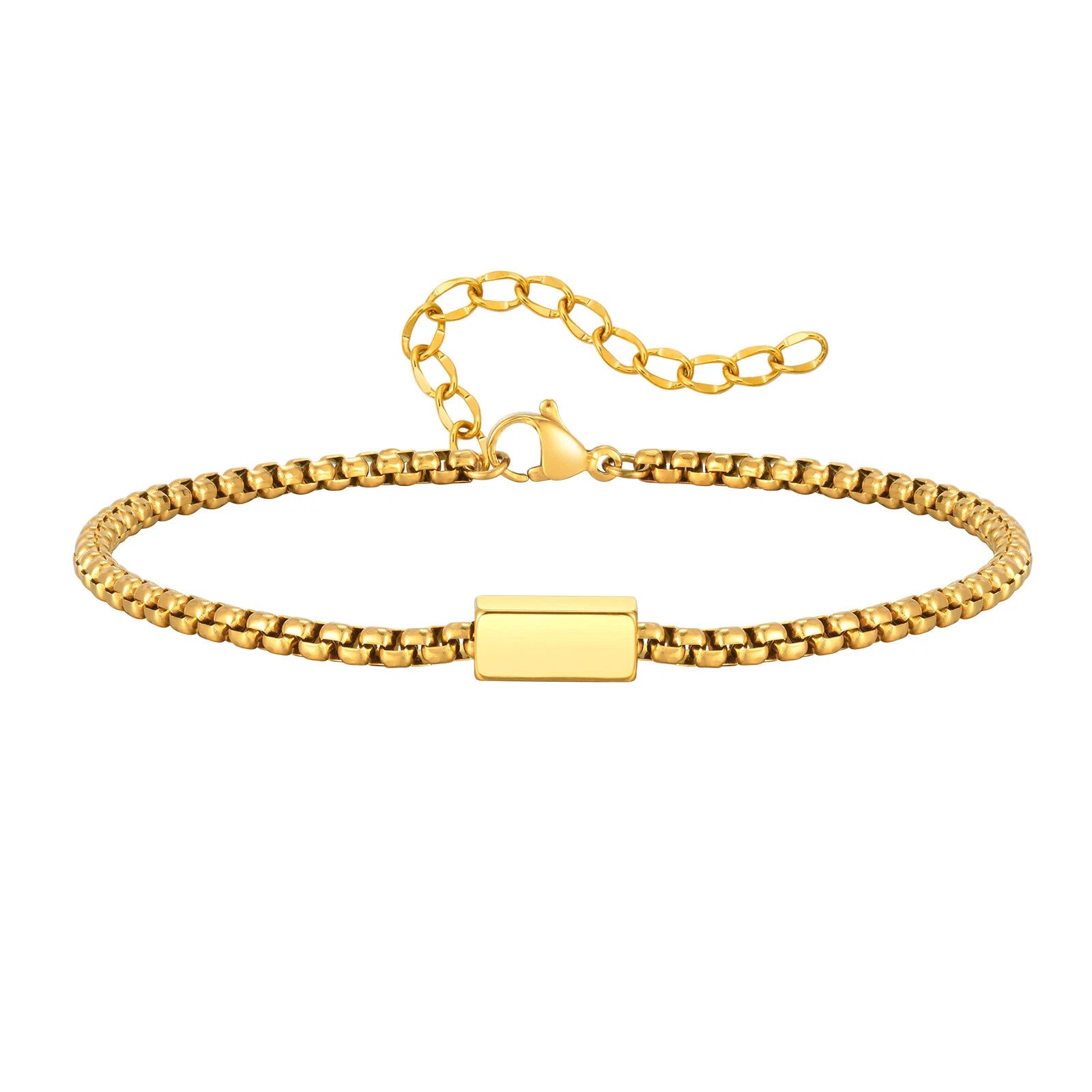 Box Chain Bracelet with Engraving - Gold