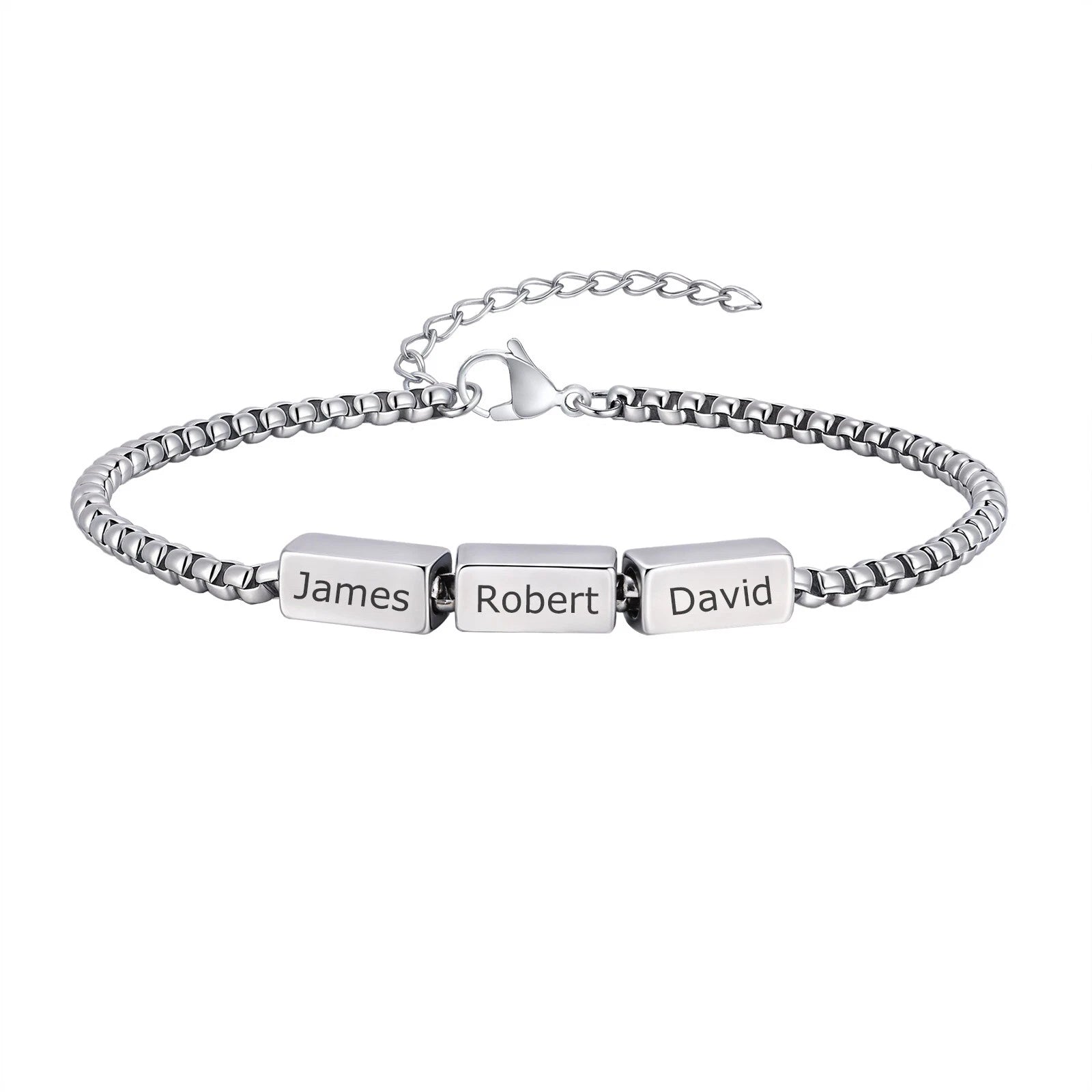 Silver Box Chain Name Bracelet with Custom Engraving